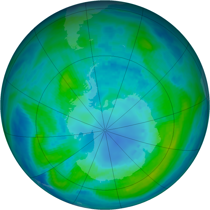 Antarctic ozone map for 15 April 1987